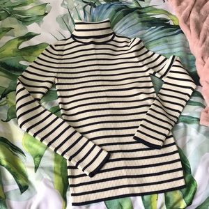 Cream & Navy Striped Boden Turtleneck Sweater